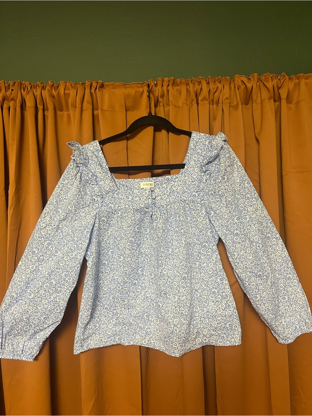 J. Crew Light Blue Floral Square-Neck Blouse